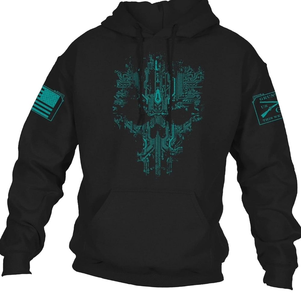 Black and Green Graphic Sweater with Skull Design
